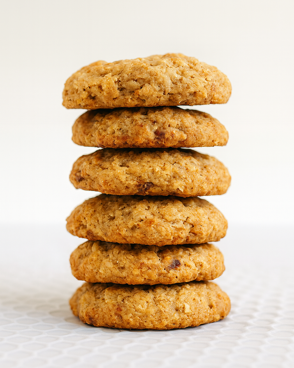 Stack of five cookies on a white background