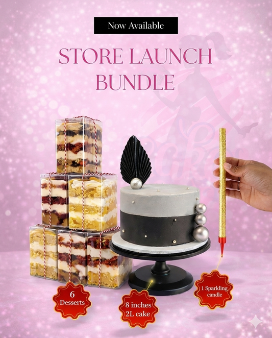 8 inch cake + 6 Desserts + Sparkling candle